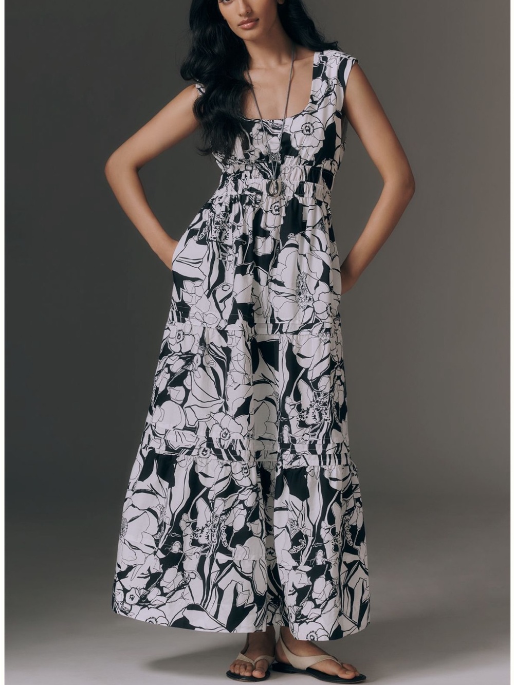Anthropologie Somerset Black & White Floral Maxi Dress